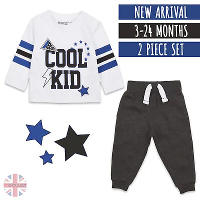 Baby Boys Shirt And Jogpant Set Long Sleeve Top 2 Piece 3-24 Months Cotton Rich • £7.99