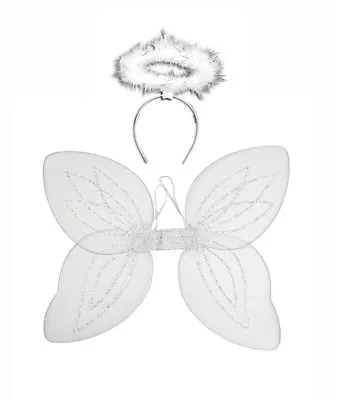 £8.99 • Buy Angel White Large Pixie Wings With Halo Fancy Dress Fairy Set Nativity Christmas