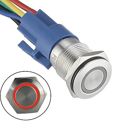 16mm 12V Waterproof Stainless Steel Latching LED Angel Push Button Metal • £5.44
