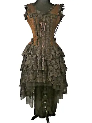 Brown Bustier Corset Gown Lace Dark Fashion Visual Kei PROM Masquerade XS 2-4 • $500