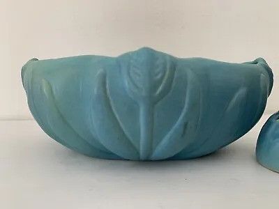 Vtg VAN BRIGGLE Art Pottery Tulip Bowl #777 Ming Turquoise Blue W Flower Frog • $110
