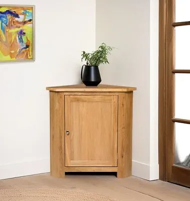 Small Oak Corner Storage Cupboard | Low Cabinet With Shelf | Solid Wood Unit • £269.99