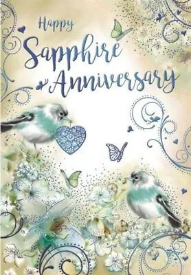 £1.85 • Buy Sapphire / 45th Wedding Anniversary  Card - 5.1  X  7.5  - Birds - Foiled Design
