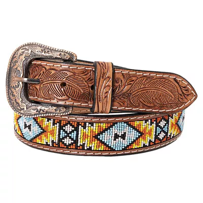 72RI Hilason Hand Carved Western Leather Men Women Belt Beaded • $59.99