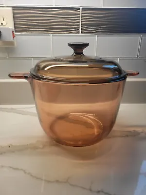 Vintage Corning Ware Pyrex Amber Visions 3.5 L Dutch Oven Stock Pot W/ Lid  • $23