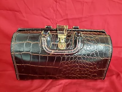 Vtg  Doctors Bag Medical Tool Leather Grain Alligator Skin Print Upjohn • $114.99