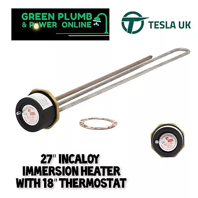 TESLA Immersion Heater Hot Water  Incoloy Hard Water Areas 27  & 18  Thermostat • £27.79