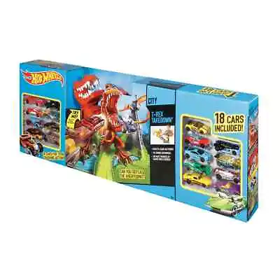 2011 Hot Wheels T-Rex Takedown Track Play Set Dino Sounds 18 Cars - Sealed Rare • $89