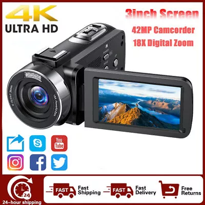 UHD Digital Video Camera 4K 42M 18X Camcorder YouTube Vlogging Wedding Recorder • £69.11