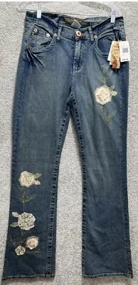 Vintage Z Cavaricci Denim Jeans Boot Cut Applique Lace Sequin Flower Size 12 NWT • $60.50