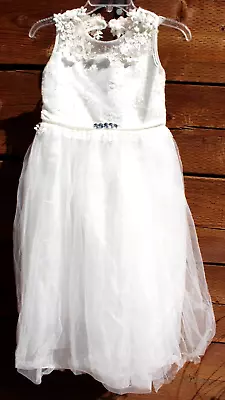 Girls Dress Sz 140 White Communion Party Pageant Bridesmaid Wedding Flower #E25 • $10.49