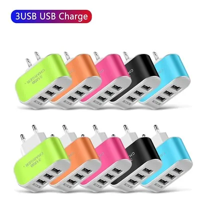 Fast Charger USA American Plug For Phones 3.1A Travel Adapter With 3USB Ports EU • £3.59
