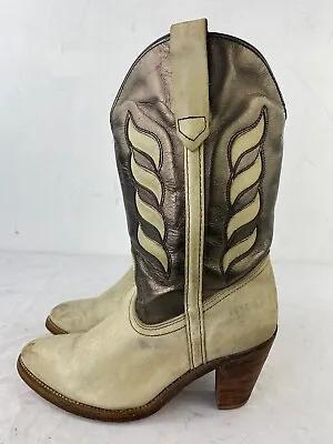 Vintage Frye Boots Womens 8.5 B Cowboy Cowgirl 2-Tone Leather Classic Heeled • $65