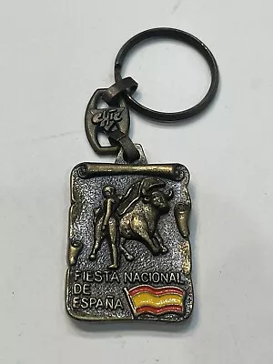 Vintage  Brass Fiesta Nacional Monumental Ventas Madrid Bullfight Chic Keychain • $14.99