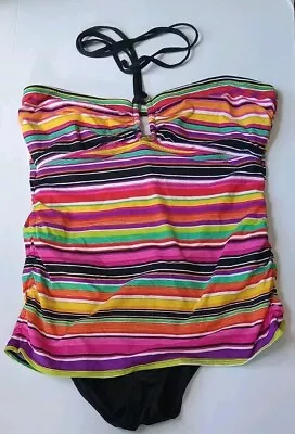 Lauren Ralph Lauren Swimsuit Tankini Bandeau One Piece Multicolor Striped Sz 16 • £14.24