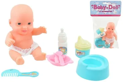 Baby Doll And Accessories Set Pretend Play Potty Feeding Bottle 14cm Kids Dolly • £6.99