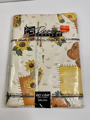 Vintage Design Cottage HARVEST FALL Vinyl Flannel Back Tablecloth 60 84  Oblong • $9.95