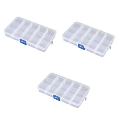 £4.99 • Buy 3 Pack 15 Cell Clear Plastic Storage Organiser Compartment Craft Bead Box Case