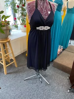 Thea Dora Black/ Royal Beaded Evening Cocktail  Prom Stretch Dress  Size 20 • $105