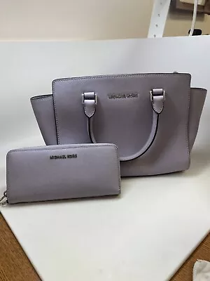 Michael Kors Selma Saffiano Leather Lilac Handbag/Wallet NO SHOULDER STRAP • $112.95