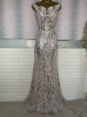 £25 • Buy QUIZ FULL LENGTH Blush Pink/nude Sequin Stretchy MAXI Evening Prom DRESS SIZE 12