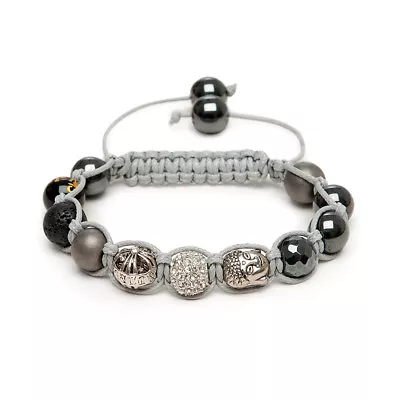 Shamballa Gemstone Bracelet Black Onyx Pave Crystal Om Prayer Lava Buddha UK • $34.74