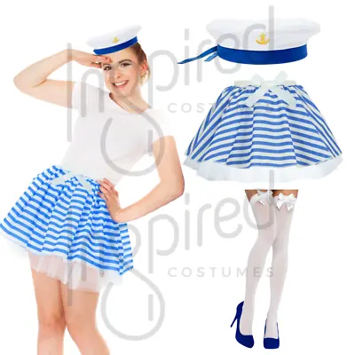 Women's SAILOR Skirt Tutu Party HEN DO Fancy DRESS SKIRT Or STOCKINGS • £11.99