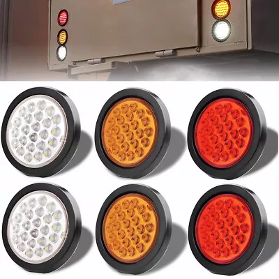 2-10Pcs 24LED 4  Inch Amber Round LED Truck Trailer Stop Turn Tail Brake Light • $14.95