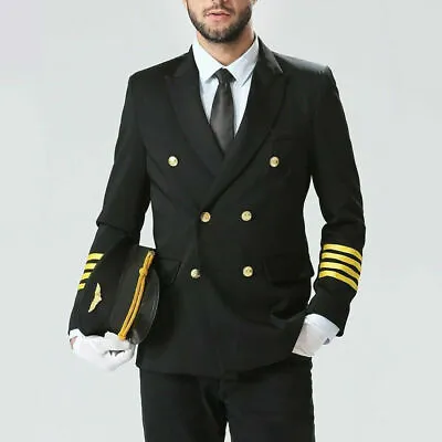 Mens Airline Captain Suit Jacket Pants Pilot Blazer Aviator Costume Uniform Cool • $71.04