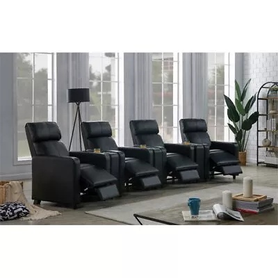 Coaster Toohey 7-piece Faux Leather Recliner Set With Three Consoles Black • $1375.09