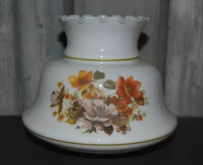 VTG White Shade Globe * Hurricane Type Lamp Floral Design W Ruffle 6 H 2 Fitter • $14.60