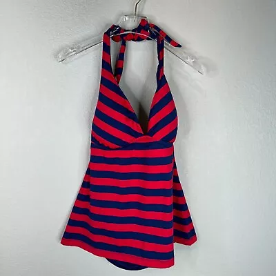 Mossimo Womens Tankini Top Sz Large Red/ Navy Striped Halter Tie Neck Swim Beach • $15