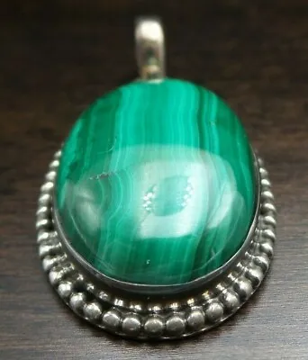 Stunning Vintage Sterling Silver & Malachite Designer Pendant • $42.99