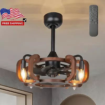 Vintage Ceiling Fan With Light: Farmhouse Antique Wood Fan Lighting With Remote • $231.79