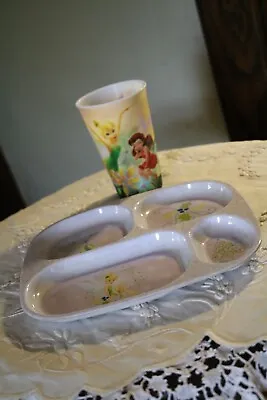 Vintage Tinkerbell Divided Child Plate And 3d Plastic Cup • $5.50