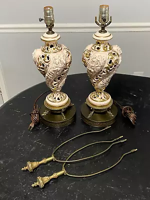 $99.99 • Buy Pair 942 WCI Capodimonte Italy Hand Painted Porcelain Lamps Cherubs Signed 33”