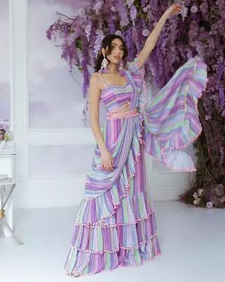 $63.71 • Buy Ruffle Purple Lehenga Choli Lengha Chunri Skirt Top Sari Saree Indian Lahenga 