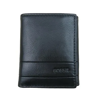 Fossil Lufkin Trifold Black Leather Mens Wallet NEW SML1395001 • $29.99