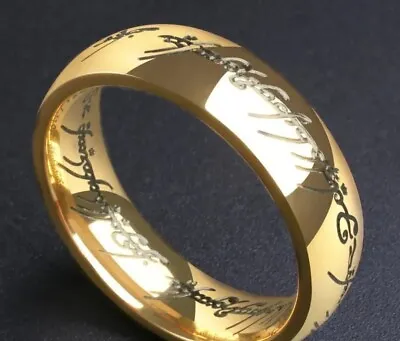 Gold THE ONE RING The Hobbit The Lord Of Rings LOTR Engraved Elvish Rune Ring • $12.95
