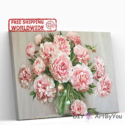 Pink Flowers Paint By Numbers Canvas Art Draw Artist Painting Oil Kit Home Wall • $12.95