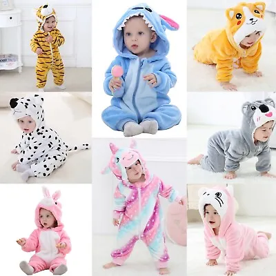 Baby Boy Girl Kids Animal Hooded Romper Jumpsuit Bodysuit Clothes Outfits Winter • £14.99