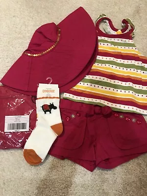 Gymboree Shirts Shorts Hat Socks Dark Pink Green Hippo Safari Set Size 3-4 • $30