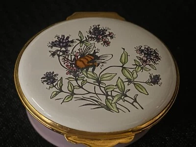 $29.99 • Buy Crummles Enamel Trinket Box  FLORAL LAVENDER / BUMBLE BEE   ~ 1 3/4  ~ Oval
