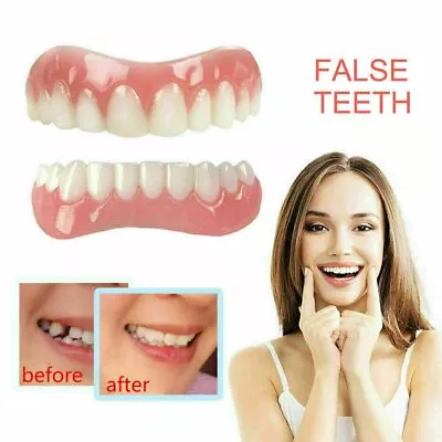$6.59 • Buy Snap On Silicone False Teeth Cosmetic Dental Veneer Up/Lower Tooth Set Denture