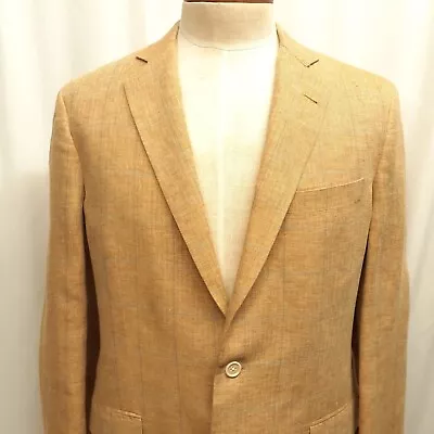 Brooks Brothers 1818 40 Long 100% Linen Blazer Dual Vent Sport Coat Jacket Tan • $99.95