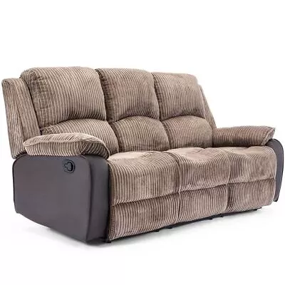 Sienna Recliner Sofa Brown Jumbo Cord & Faux Leather Armchair 2 Seater 3 Seater • £499.99