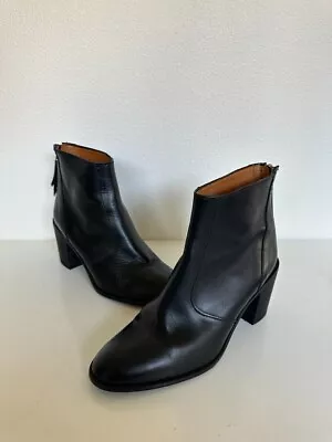 Madewell Women's The Ames Leather Ankle Bootie Black Leather Zip Size 9.5 • $39.88