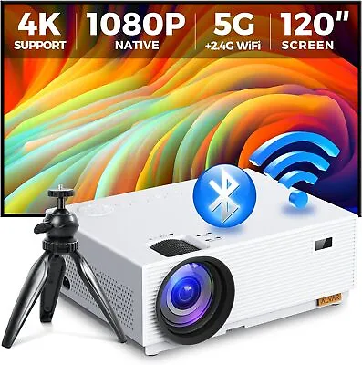 4K Mini Projector 5G WiFi Bluetooth 15000L Native 1080P Portable W/ 120  Screen • $51.35