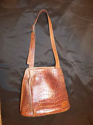 Vintage LONGCHAMP Embossed Croc Leather Shoulder Bag Handbag Brown • $50