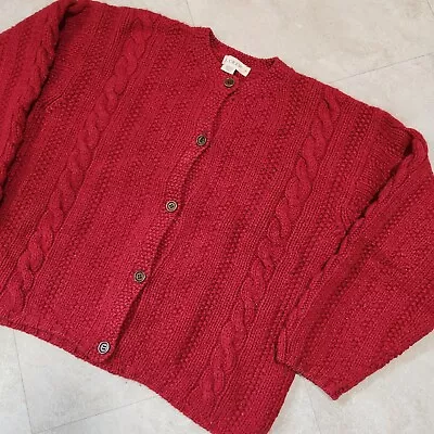 VTG J Crew Womens M Medium 100% Shetland Wool Cableknit Cardigan Chunky Sweater • $38.95